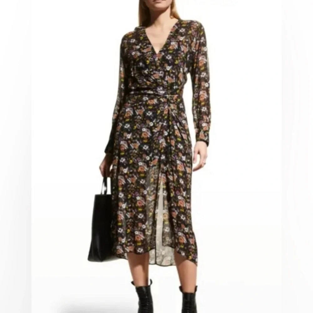 rag & bone Floral Long Sleeve Dress - Black and Multicolor